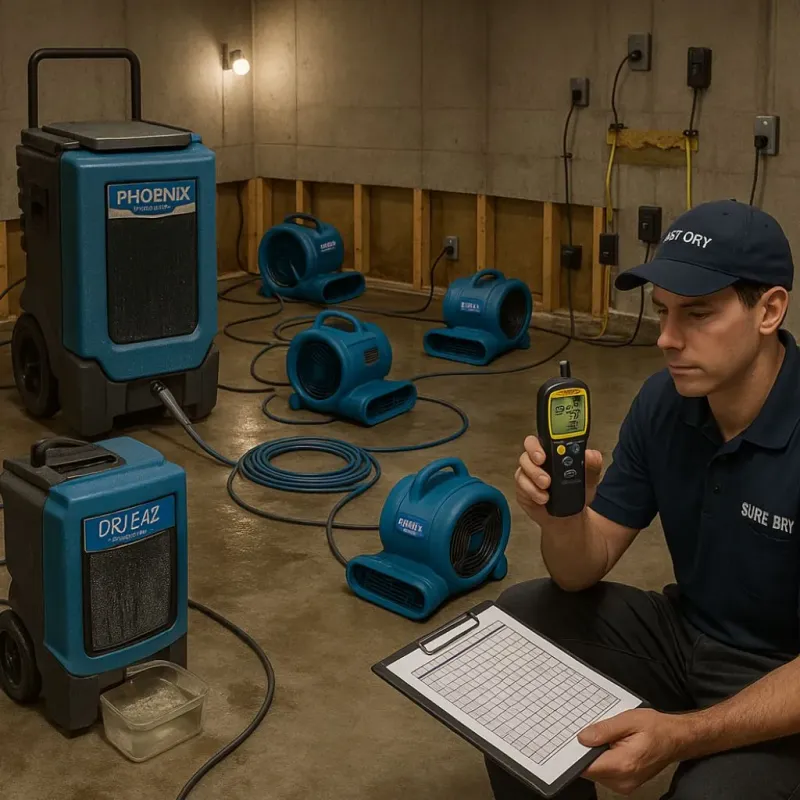Structural Drying and Dehumidification process in Windsor Locks, CT